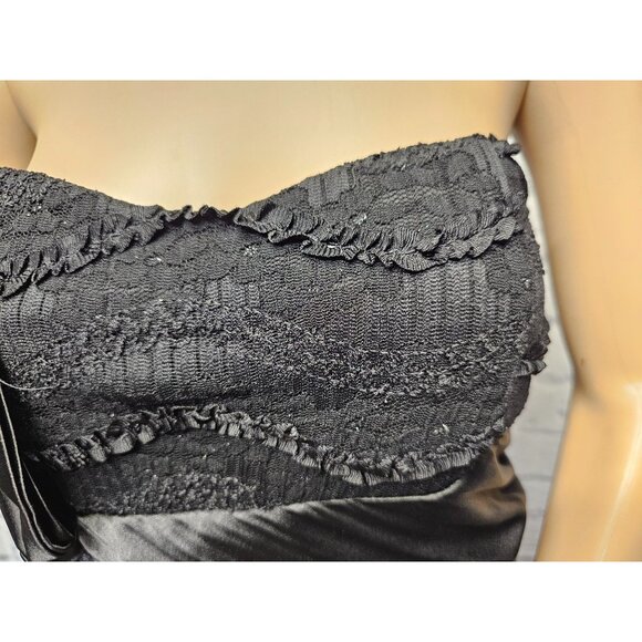 LOVELY DAY M BLACK SEQUIN RUFFLE SATIN BOW PADDED STRAPLESS BODYCON ZIP BACK SHO - Picture 10 of 14